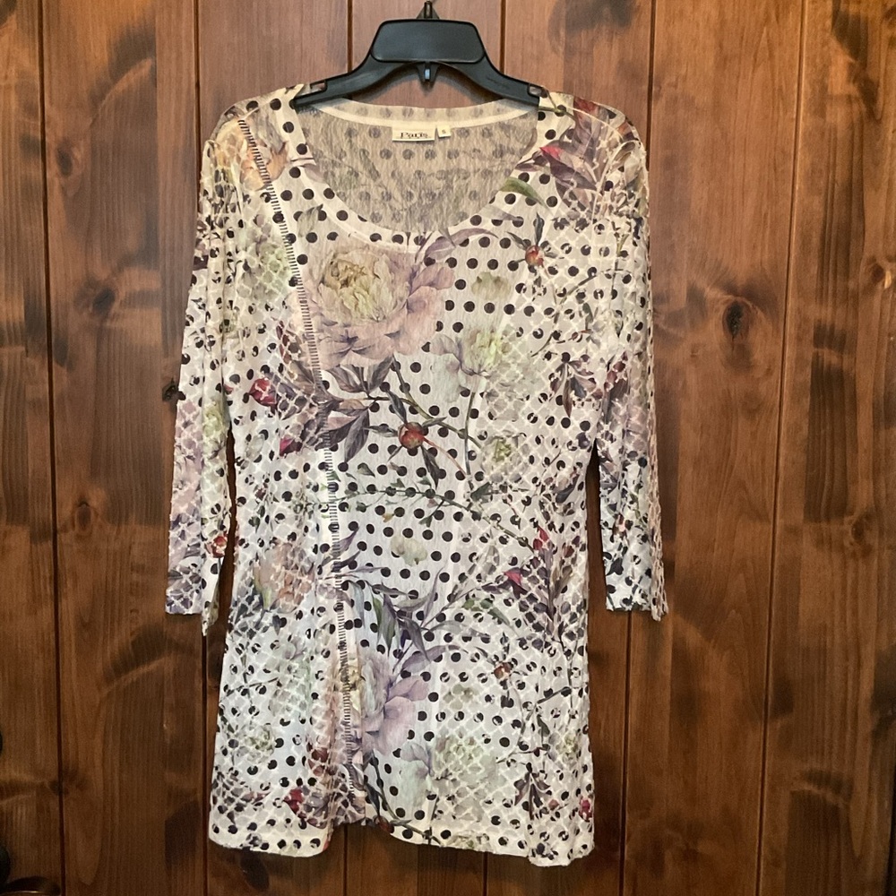 Paris Cream Floral & Black Polka Dot Top